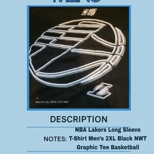 NBA Black Lakers Long-Sleeve Tee with White Logo Tag